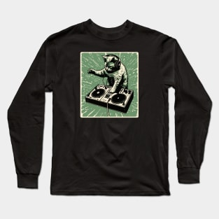 Cat DJ - Green Block Print - DJ Cat - Deadmau5 - Deadmouse Long Sleeve T-Shirt